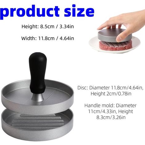 Stampo per hamburger, stampo a compressione per hamburger, stampo per hamburger in alluminio, adatto per preparare hamburger di manzo, polpette di carne, panini (11,88,5 cm, argento) (1/4)