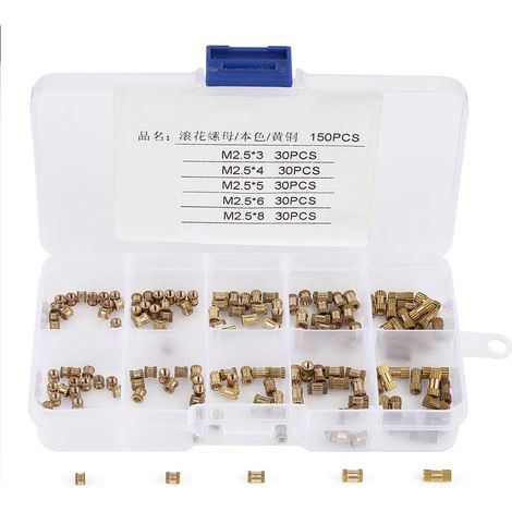 Insert Fileté En Laiton M2.5 - Embout Cylindrique À Molette - Pour Réparation Et Renforcement De Filetage - 150 Pièces (1/5)