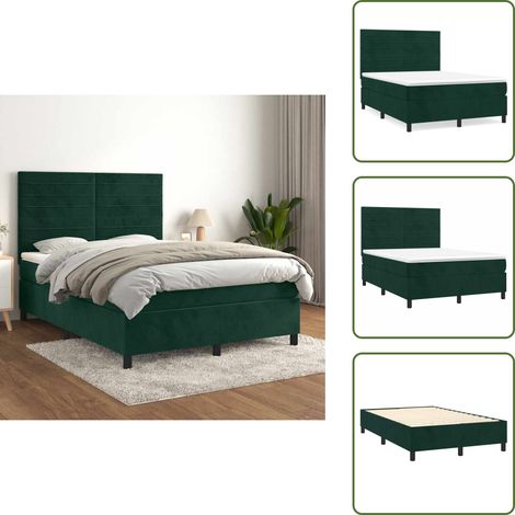 Letto con velluto - vidaXL Giroletto a Molle con Materasso Verde Scuro 140x190 cm Velluto - Letto con materasso a molle