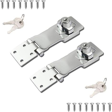 Cerradura de puerta con pulsador y llave, adecuada para puertas pequeñas, armarios, etc. (paquete de 2, color plata) (1/5)