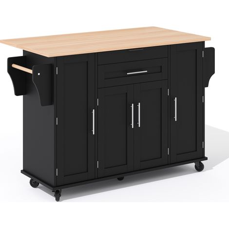 Îlot de cuisine mobile avec plan de travail extensible 120×45 cm, rangements réglables, tiroir à couverts caché et accessoires intégrés (1/5)