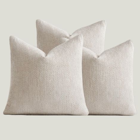 Chunky chenille cushion cover, cross-knit, simple solid color, soft sofa cushion cover -- 3050 -- three-piece set, white