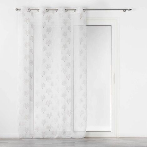 Rideau Voilage à Œillets Imprimé Métallisé "Arcadie" 140x240cm Blanc (1/4)