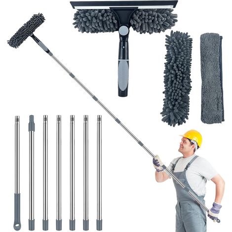 3M - Kit de nettoyage de vitres 2 en 1 - Tête de brosse rotative à 180° - Avec manche télescopique - Kit de nettoyage pour vitres de salle de bain, douche, verre, voiture, fenêtre - Gris (1/5)