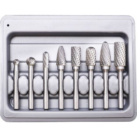Rotationsfräser, Doppelverzahnte Wolframkarbid-Rotationsfräser, 8-teiliges Set, 6 mm Schaft, Vollstahl, für Rotationswerkzeuge und elektrische Bohrmaschinen (1/5)