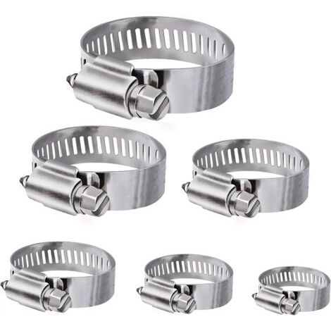 Tuyau Clips, 36 pièces réglable 6–51 mm Gamme en acier inoxydable Colliers de serrage Assortiment de 8 tailles pour famille Tuyau d'eau, réservoir de gaz, tube d'automobiles, etc. (1/5)