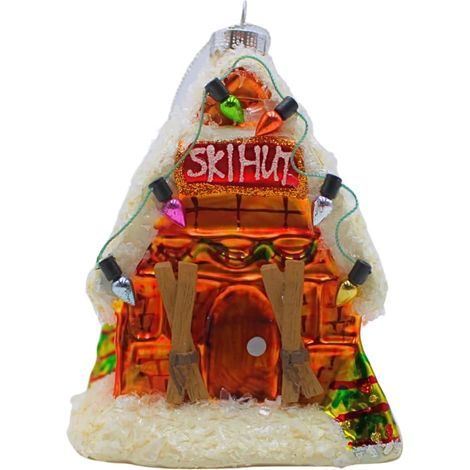 Décoration de Noël - Boules de Noël en Verre - Décoration en Verre - Cabane de Ski - Blanc avec détails colorés - Dimensions (L x l x H) : 8 x 7 x 11 cm (1/5)