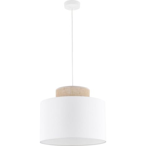 Suspension Métal Tissu rond D : 38 cm H : max. 170 cm Blanc Naturel E27 Rétro Design (1/5)