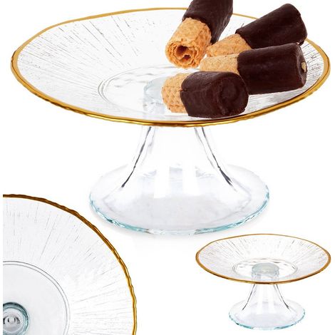 Soporte para tartas de cristal dorado para tartas, postres, aperitivos, bandeja de 15,5 cm (1/5)