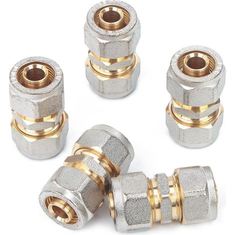 Lot de 5 raccords à vis - 16 mm - Pour tube composite en aluminium et tuyau composite multicouche (1/4)
