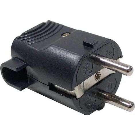 Fiche SCHUKO FR/DE 16A+T avec Prise Gain de Place, Couleur Noir