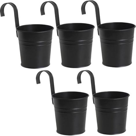 Hängende Blumentöpfe Metalleimer 5 Stück Schwarz (1/5)
