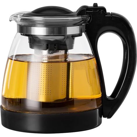 Théière en verre 2L avec infuseur amovible, matériau résistant à la chaleur, bec anti-goutte pour thé vrac et tisanes, usage quotidien (1/5)