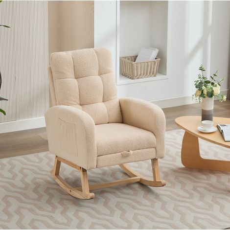 Beiger Schaukelstuhl aus Bouclé, Massivholzgestell, 132 x 50 x 99 cm OKMYHOME (1/5)