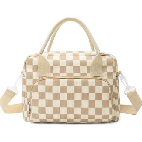 Sac isotherme petit format (15 l), sac à déjeuner unisexe, avec 4 poches extérieures, grande capacité, bandoulière réglable, idéal pour pique-nique, travail, école (motif échiquier). (1/4)