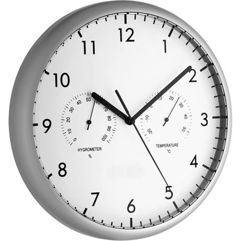 TFA Elektronische Wanduhr mit Thermometer und Hygrometer 265 mm