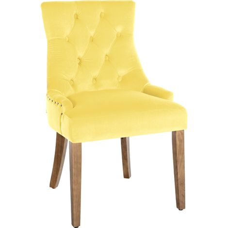 Sedia da pranzo x1 design antico imbottita in velluto giallo con 4 gambe in legno chiaro 100001947