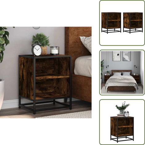 Tables de chevet 2 pcs chêne fumé bois d'ingénierie et métal - Table De Chevet - Tables De Chevet - Table D'appoint - Table De Nuit (1/5)
