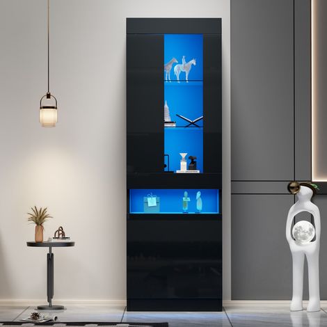Vitrine LED éclairée,meuble de rangement noir pour salon,vitrine moderne avec éclairage LED,armoire de salle à manger élégante. (1/5)