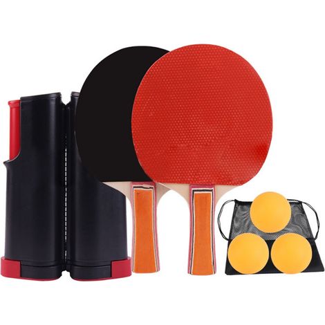 Raquette De Tennis De Table - Filet Rétractable Avec Système À Ressort - Jeu Complet Pour Intérieur Et Extérieur - 2 Raquettes 3 Balles 1 Filet Sac De Transport