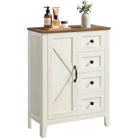 VASAGLE Collezione LIRY - Mobile da Bagno in Stile Farmhouse, Mobiletto con Ante in Stile Fienile, Credenza Cucina, Ripiani Regolabili, Sala da Pranzo Soggiorno, Bianco Vintage BBK773W01 (1/5)