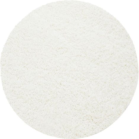 Tapis shaggy rond blanc ivoire 120 x 120 cm – Fibres synthétiques – Confort doux pour salons et chambres – Facile à nettoyer – Life