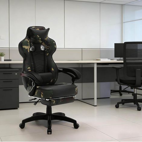 Sedia gaming 56x46x121-128 cm nero e verde in similpelle con schienale reclinabile e poggiapiedi (1/3)