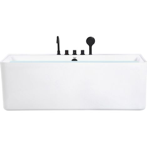 Baignoire Semi Ilot Rectangulaire Design en Acrylique Sanitaire Blanc avec Robinet et Douche Idéale pour Salle de Bain Moderne et Minimaliste Beliani (1/5)