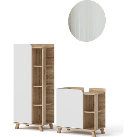 Conjunto de muebles de baño Karen, Sonoma/Blanco, 3 piezas, Vicco
