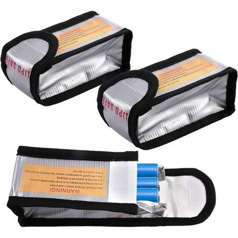 Set di 3 sacchetti di sicurezza per batterie LiPo, ignifughi e antideflagranti, per la ricarica e la conservazione (12,5 x 6,5 x 5 cm) (1/4)