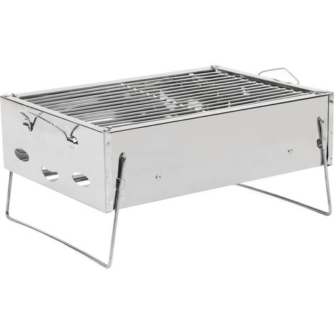 Barbecue d'extérieur portable et pliable en acier inoxydable, fonctionnant au charbon de bois, idéal pour les pique-niques et le camping. (1/5)