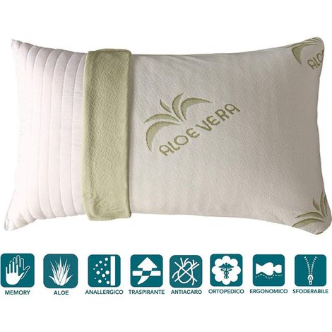 EVERGREENWEB - Cuscino 100% Fiocco di Memory Foam Saponetta Tessuto aloe (1/5)