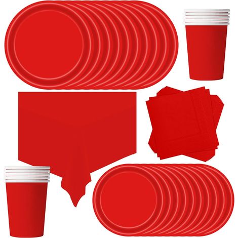 69 Pièces Vaisselle Jetable Anniversaire Rouge,Assiette Carton Papier Tasses Serviettes Nappe pour Fête de Noël,Vaisselle de Fête Enfants,Barbecue Les Fêtes Les Pique-niques(16 Invités) (1/5)