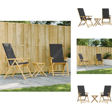 Ensemble de bistro pliante 3 pcs et coussins gris foncé bambou - Meubles De Jardin - Salon De Jardin - Mobilier Extérieur - Set De Bistro - Chaises Inclinables (1/5)