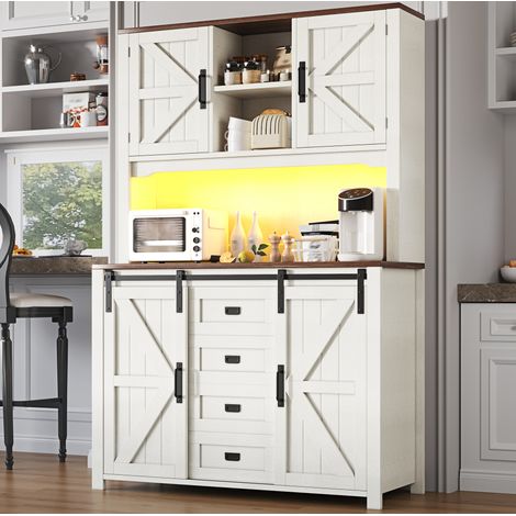 Küchen-Sideboard 115x40x174.7 cm weiß aus MDF und Metall mit LED-Beleuchtung und Schiebetüren (1/5)