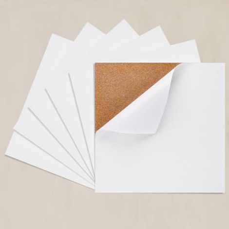 Lot de 6 panneaux carrés en liège autocollant pour mur avec 100 punaises pour tableaux d'affichage en liège, décoration murale en liège pour la maison, l'école ou le bureau (30,5 cm x 30,5 cm x (1/3)