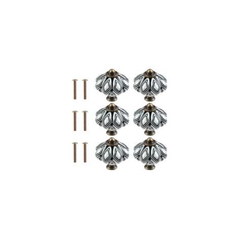 Ensemble de 6 boutons de meubles ronds en céramique noire, style citrouille antique (1/5)