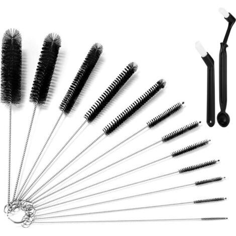 Pequeño cepillo de limpieza para cafeteras – Cepillo de pajita – Cepillo de limpieza para tubos de leche – Cepillo fino – Negro – con 2 cepillos de café (1/4)