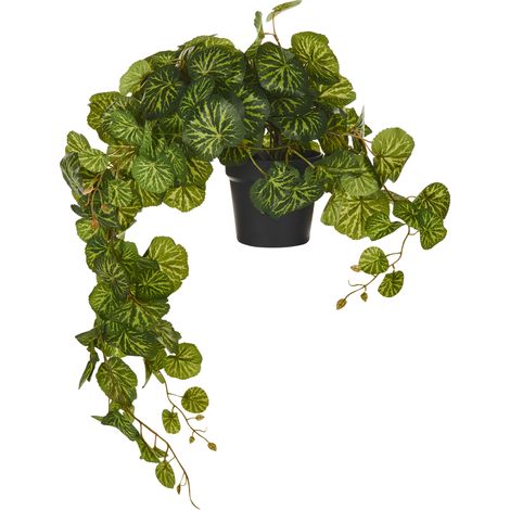 Planta artificial en maceta colgante para interior maceta moderna de plástico verde y negro 37 cm Strawberry Begonia