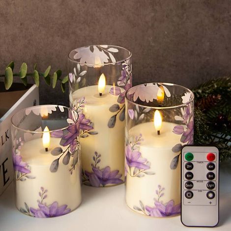 Set aus 3 rauchfreien LED-Kerzen in Blumenform mit Fernbedienung und Timer, ideal für Heiratsanträge, Weihnachten, Valentinstag und als Dekoration für Hauspartys. (1/3)