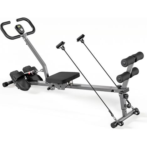 Rameur fitness pliable silencieux multifonctionnel 12 niveaux résistance Charge120kg écran LCD Noir 174,5x42x90cm (1/5)