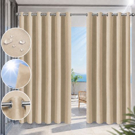 Rideaux d'extérieur Imperméables à oeillets Beige 180x213cm - Imperméable, Résistant Chaleur, Anti-pilling, Facile Nettoyage, Pour Terrasse