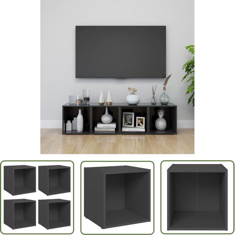 The Living Store TV-Schränke 4 Stk. Grau 37x35x37 cm Holzwerkstoff - TV Schrank - Holzwerkstoff Möbel - Grauer TV Schrank - Wohnzimmer Dekoration - Regal Für Wohnzimmer (1/5)