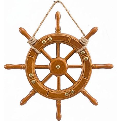 Bar Steering Wheel Wall Decoration, Wooden Ship Wheel Craft, Mediterranean Nautical Style, Unique Function for Home, Bedroom, Restaurant, Tavern Interior Decoration, 35CM (1/5)