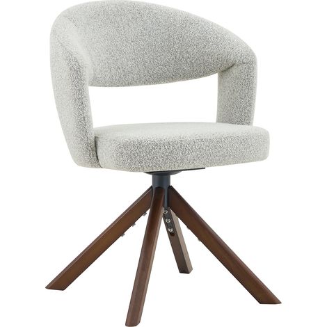 Sillas de comedor giratorias retro de 2 piezas en tejido gris claro y patas de madera color nogal (1/5)
