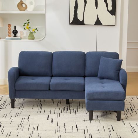 Canapé d’angle 3 places en tissu côtelé bleu 166x118x77 cm avec méridienne modulable (1/5)