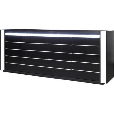 Ensemble buffet LINA avec 3 miroirs coloris noir et blanc