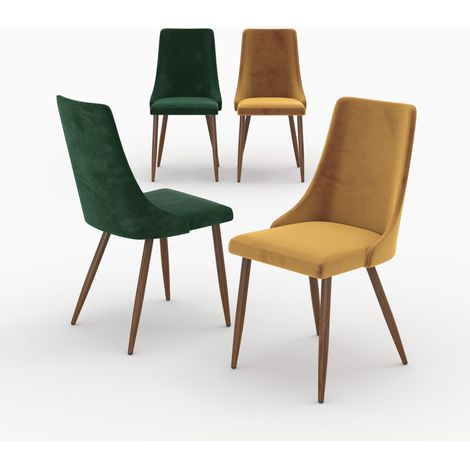 Pack 4 chaises en velours jaune et vert - VINNI