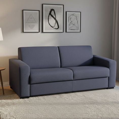 Talamo Italia Sofa cama Aleida, Sofá de 2 plazas, 100% Made in Italy, Sofá de salón con apertura giratoria, en tela acolchada, con reposabrazos estándar, Cm 180x95h90, Azul, con embalaje reforzado (1/5)