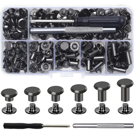 Chicago Pack of 110 Chicago M5 x 4/5/6/8/10/12 mm connecting screws for DIY, leather decoration, bags, crafts, collars, harnesses, luggage, wallets (grey) (110, Black, L) (1/5)